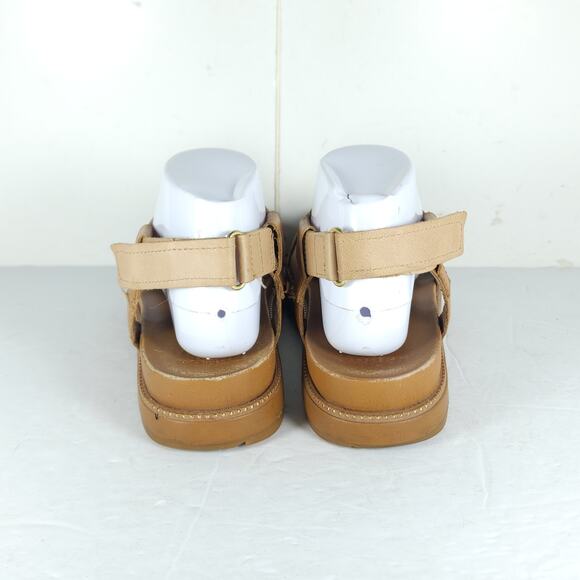 Sorel Women's Grooming US8,5 Tan Leather Criss Cross Platform Slingback Sandals - Picture 9 of 16